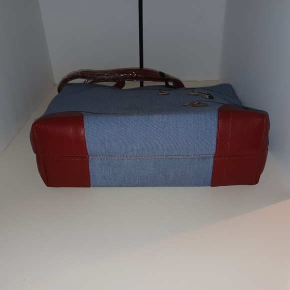 Sharif Animal Melange Denim & Leather Patchwork Tote with Cosmetic Bag, NWT - Picture 6 of 13